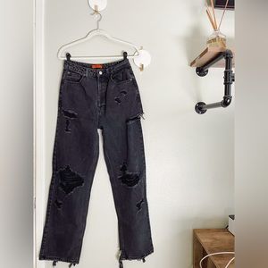 Signature8 Embellished Baggy Ripped Boyfriend Jeans In Washed Black Knee Rips